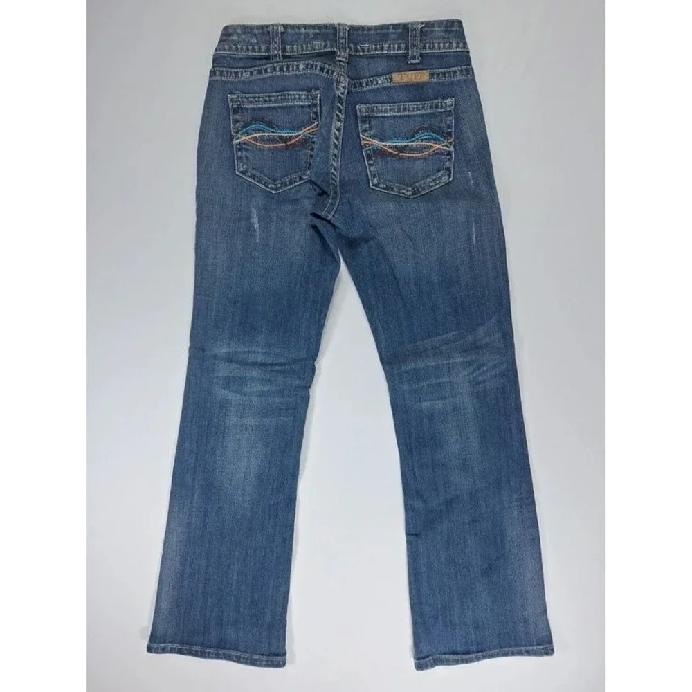 Cowgirl Tuff Aztec Jeans Womens 25x31 Size 0 Blue Bootcut Embroidered Western